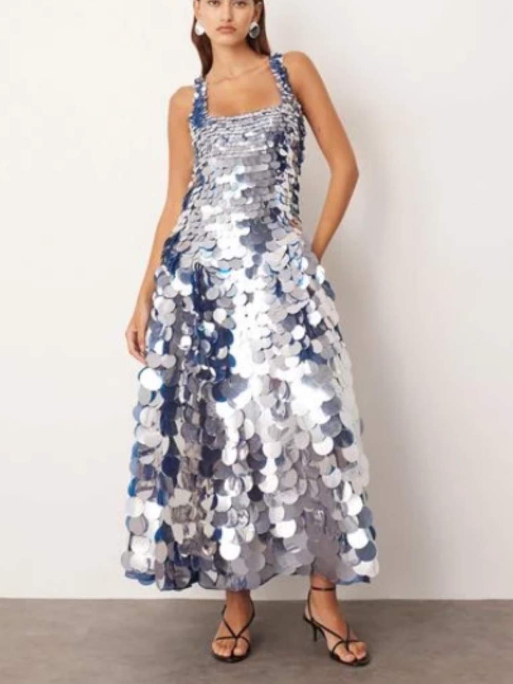 ASOS Silver Sequin Maxi Dress